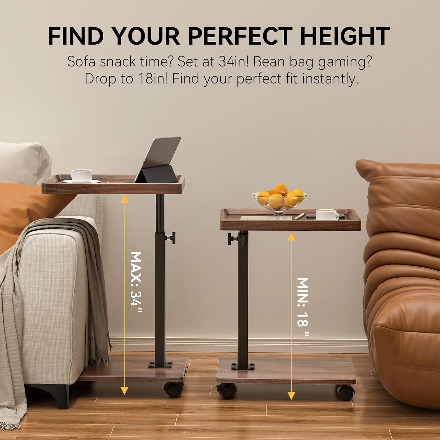 XNSDXV™ Adjustable Rolling Side Table